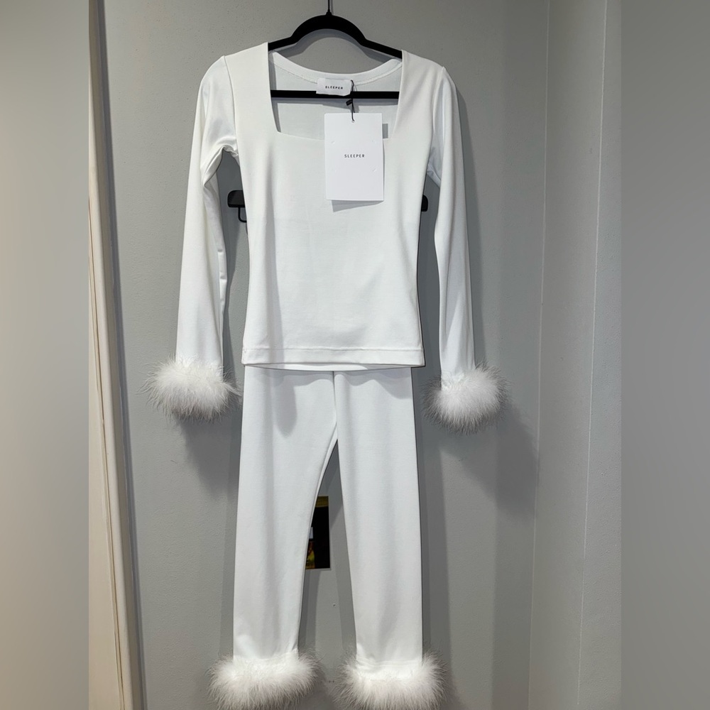 Sleeper White Marabou-Trim Pajama Set